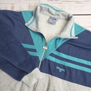 Spalding Jacket‎ Mens XL Gray Blue Color Block Full Zip Sweater Vintage Tennis